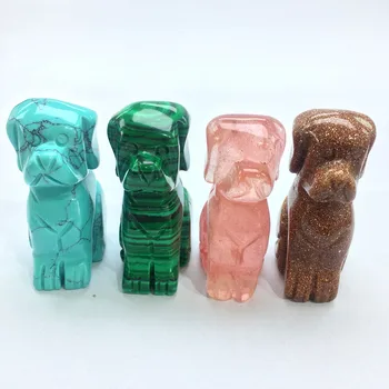 

2inch animal statuette natural stone dog shape hand carved crystal figurine healing palm stone for pink gift