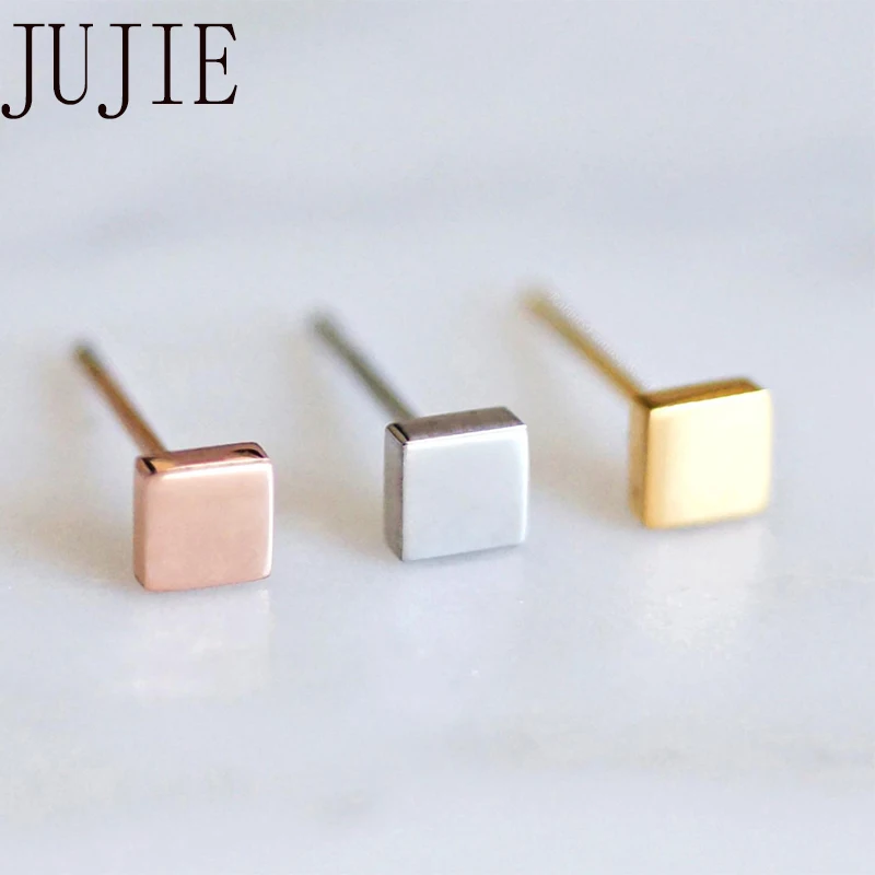 

JUJIE Korean Stainless Steel Stud Earrings For Women 2020 Trend Small Geometric Simple Earrings Set Fashion Jewelry Dropshipping