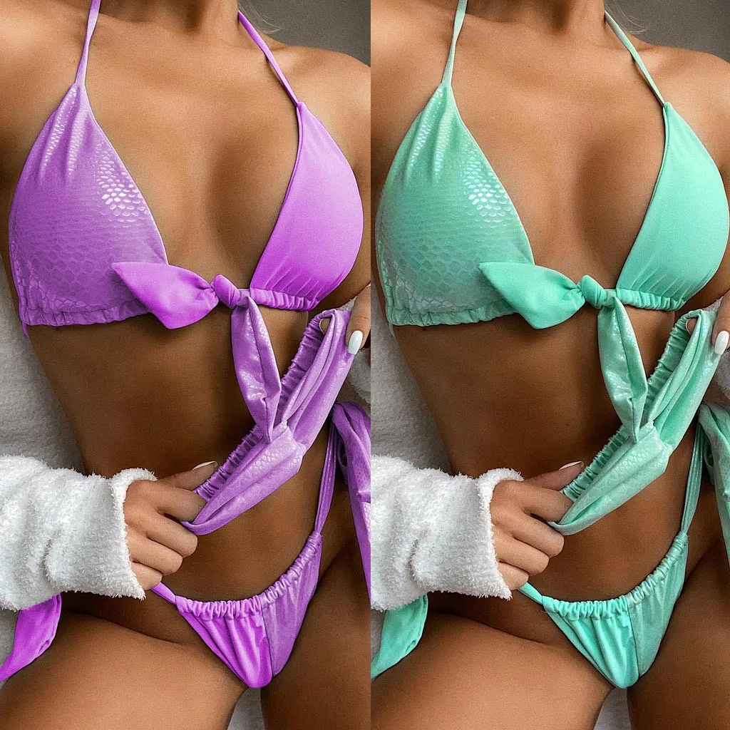 2020 сексуальный женский комплект бикини бандажный однотонный купальник пуш ап с