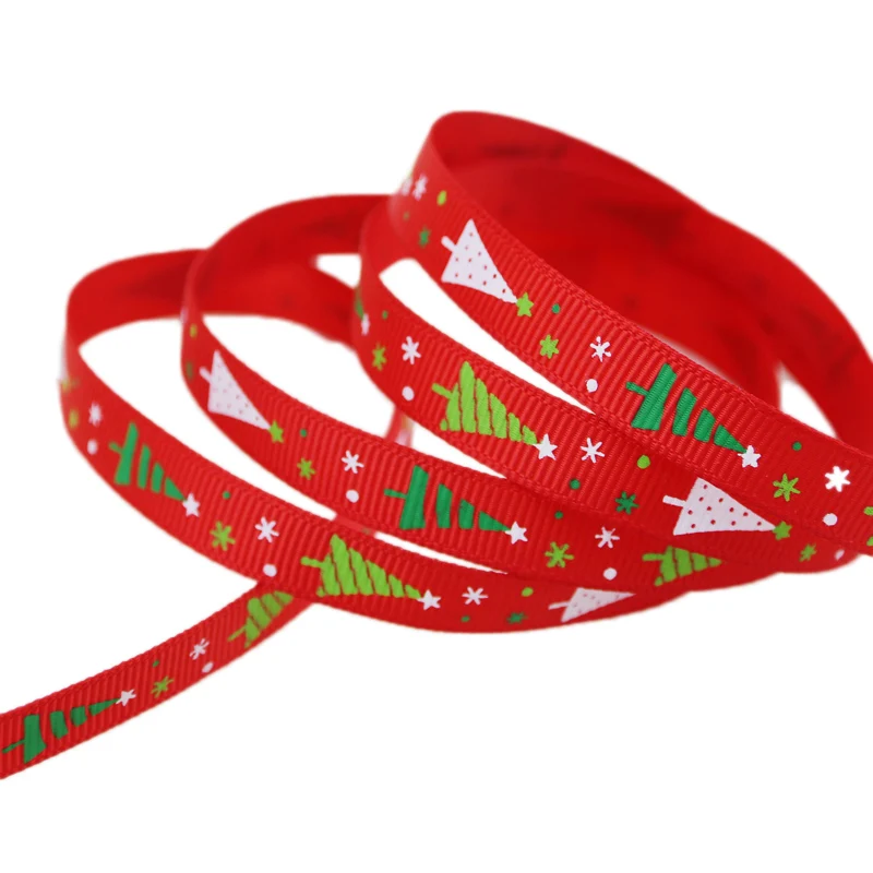 5Meters/Lots 9mm Green Red Letter Snow Caps Gloves Printed Grosgrain Ribbons Christmas Halloween Gift Box Wrapping Satin Ribbons - Цвет: Red Christmas Tree