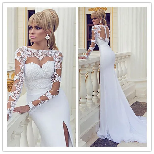 MANSA Sexy Lange Mouwen Lace Chiffon Trompet Mermaid bruidsjurk Met Bandage Vestido De Noiva Sereia moeder van de bruid jurken MANSA Sexy Lange Mouwen Lace Chiffon Trompet Mermaid bruidsjurk Met Bandage Vestido De Noiva Sereia moeder van de bruid jurken