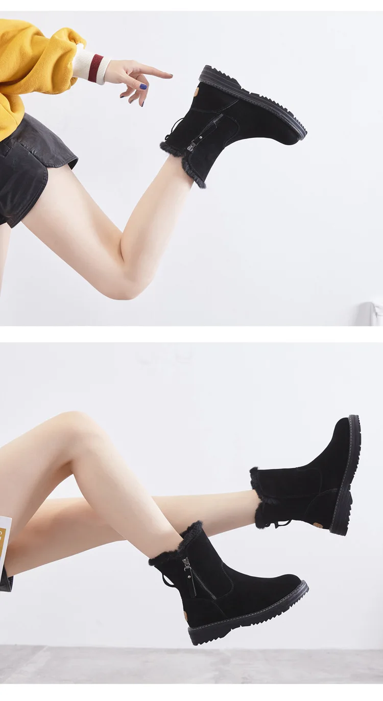 Misalwa/зимние ботинки на молнии 4,5 см; Модные женские зимние ботинки из коровьей замши с круглым носком; повседневные женские ботинки; нескользящие ботильоны