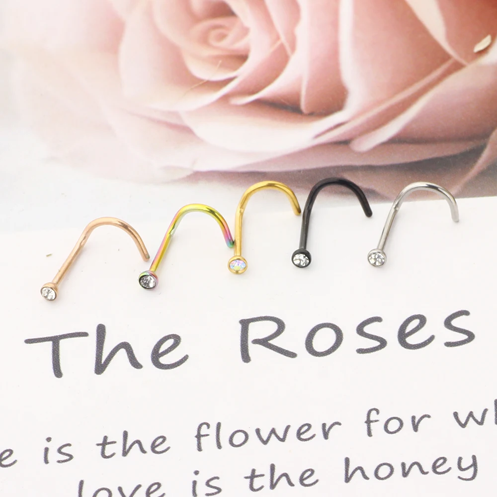 JUNLOWPY  Punk Style Piercing Nose Lip Jewelry Body Jewelry For Man Women Studs 2mm Rose Black Rinbow Screw Nose Stud Pin