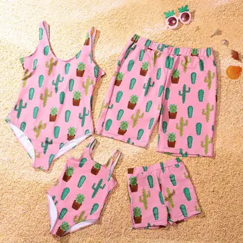 

Kids Baby Girls Parent-child Swimsuit Bathing Bikini Cactus Print One-Piece Swimwear Swimsuit Beachwear Baby Girls Clothing XY2