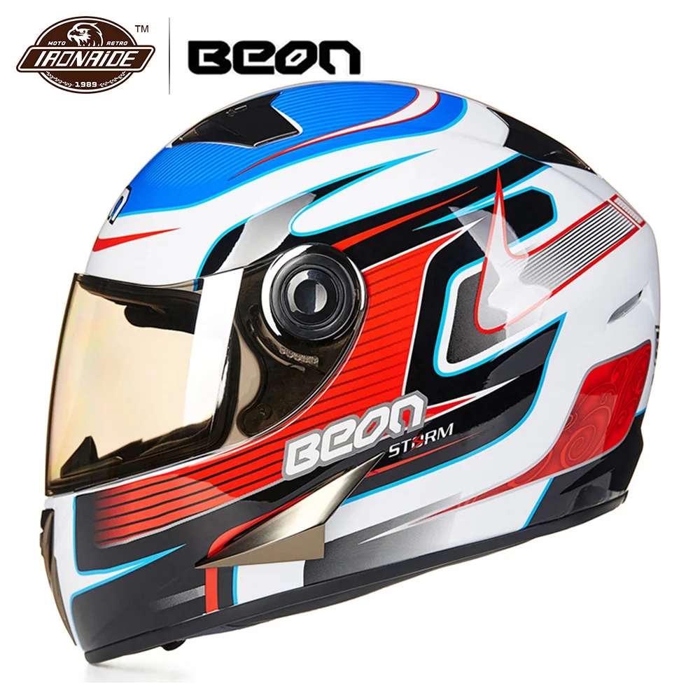 

BEON Full Face Motorcycle Helmet Motocross Helmet Moto Helmet Motorbike Racing Riding Capacete Double Visor for 4 Season