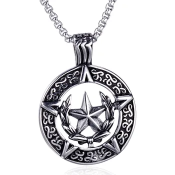 

Stainless Steel Gothic Knot Viking Pentagram Pendant Necklace Magic Five Point Star Round Necklaces Jewelry with 60cm Chain