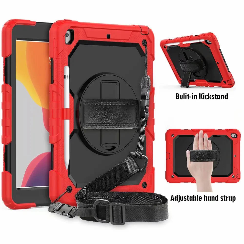 

Case For iPad 7th Generation A2200 A2197 Pencil Holder Cover For iPad 10.2 2019 3-Layer Hybrid Drop Protection Rotate Hand Strap