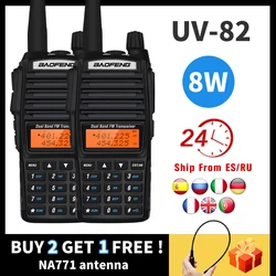 Baofeng – walkie talkie Real 8W UV 82, Radio bidirectionnelle Portable uv 82, émetteur récepteur FM HF double bande haute puissance + NA771, 10KM, 2 pièces 