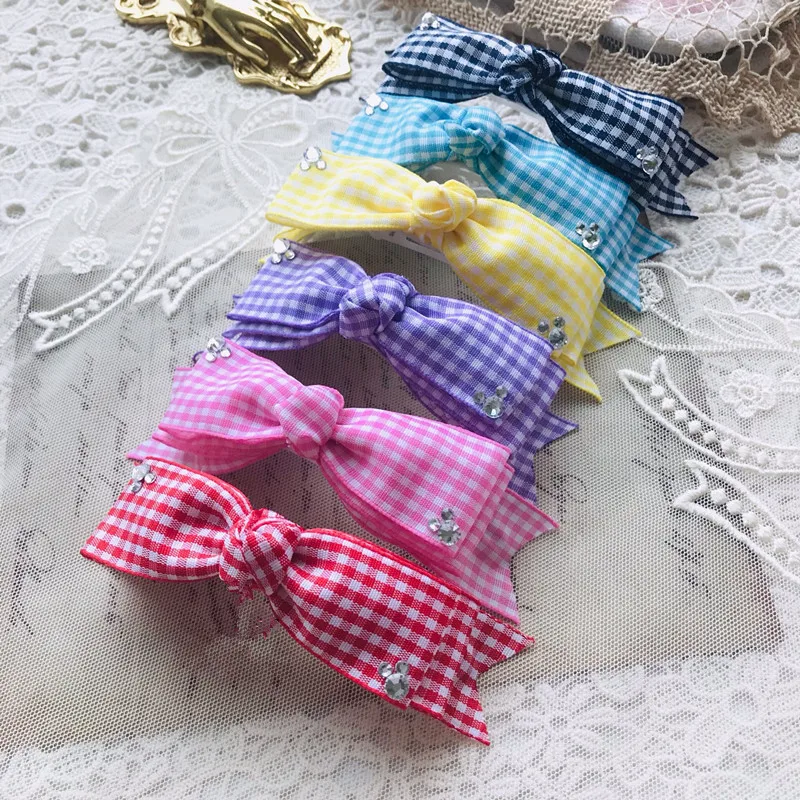 

Pet Puppy Grooming Accessoires Handmade Plaid bow hair clip Teddy Yorkshire Maltzese Shih Tie Hoop