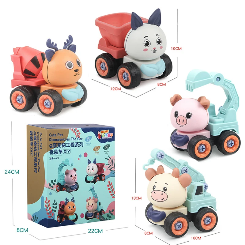 

Fun Disassembly Engineering Vehicle Diecasts Car Cartoon Animals Style Construction Truck Early Educational Toys for Toddler