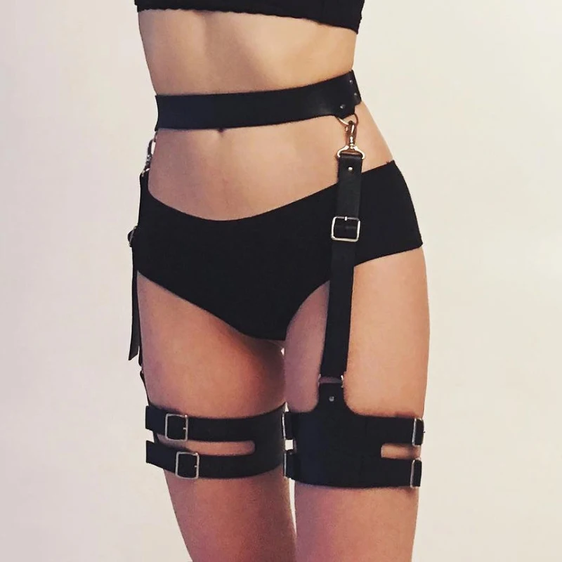 TRODEAM Leather Harness Leg Punk Garter Belt Waist Harness Thigh Cage Goth Lingerie Body Bondage Sexy Stockings Women Suspenders