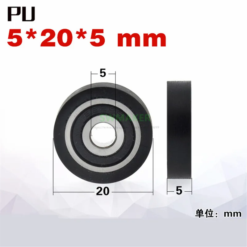 10pcs 5*20*5mm M5 M6 black soft rubber 625 bearing pulley silent guide wheel driven for sorter / drawer | Обустройство дома
