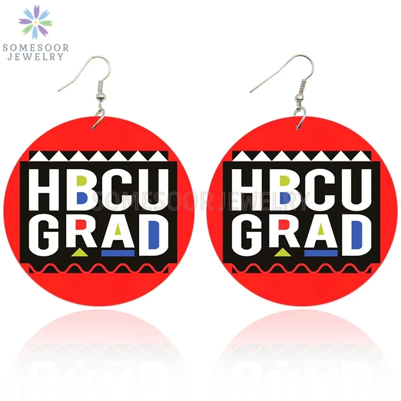 SOMESOOR двухсторонние с принтом Love HBCU образованные черные деревянные висячие серьги афро поговорки меланин Висячие ювелирные изделия для женщин Подарки