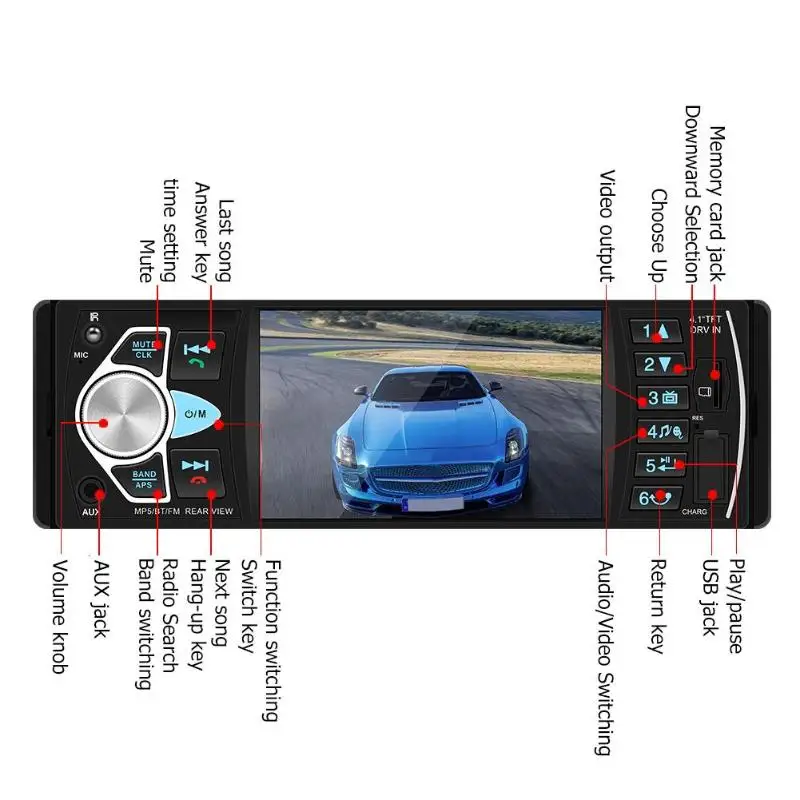VODOOL 4022D 1 din Автомобильный мультимедийный плеер 4," Bluetooth стерео видео MP5 плеер авторадио FM радио USB AUX TF карта резервная камера