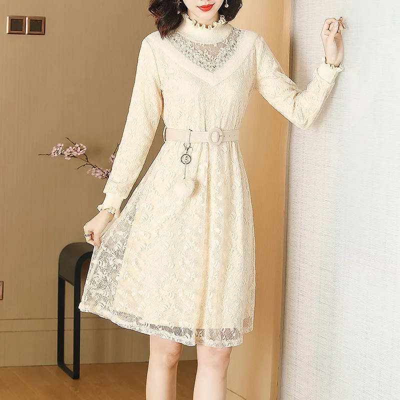 

Lace Dress Female Match Coat Female Human Taste 2020 Temperament Plus Velvet Backing Medium Length Money