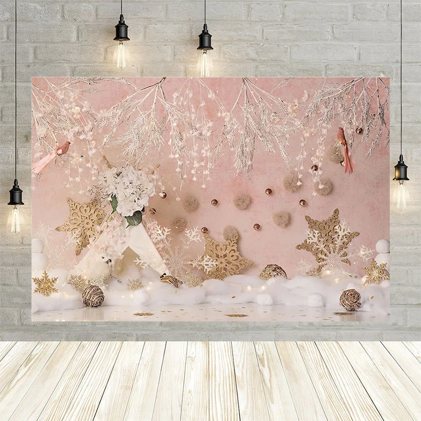 

Avezano Photography Background Winter Christmaas Snowflake Pink Wall Girl Birthday Party Backdrop Photo Studio Photocall Banner
