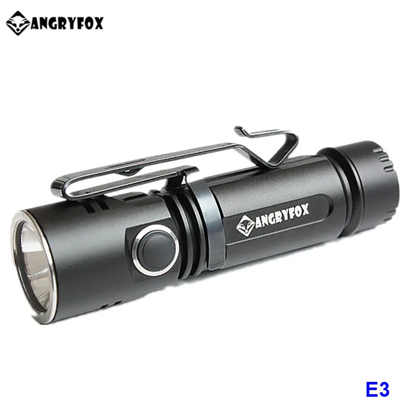 Angryfox E3 E6 E11 Cree XML LED 16340 CR123 18650 14500 AA Waterproof EDC Flashlight with Bidirectional Clip Magnet Tail