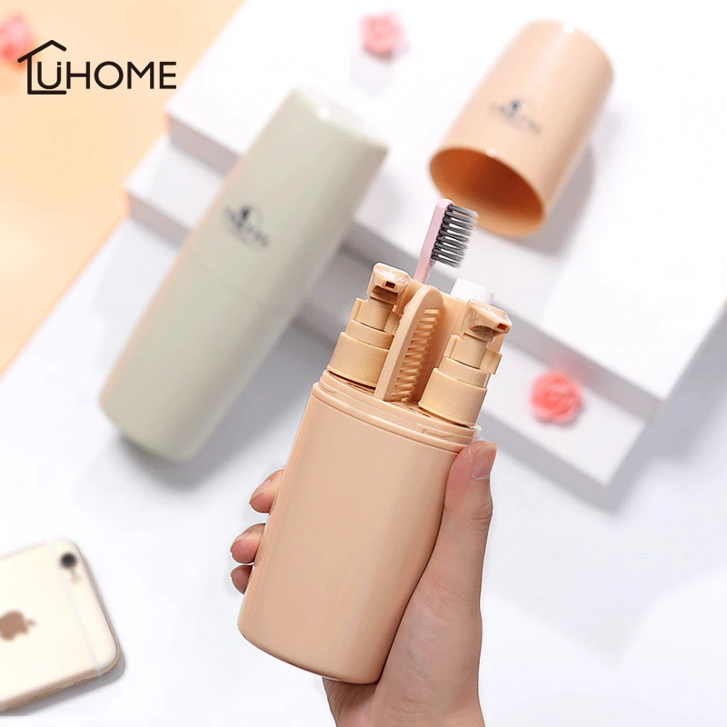4pcs/set Travel Wash Cup Soap Dispenser Cosmetics Bottles Set Portable Toothbrush Cup Comb Bathroom Set Easy Carry
