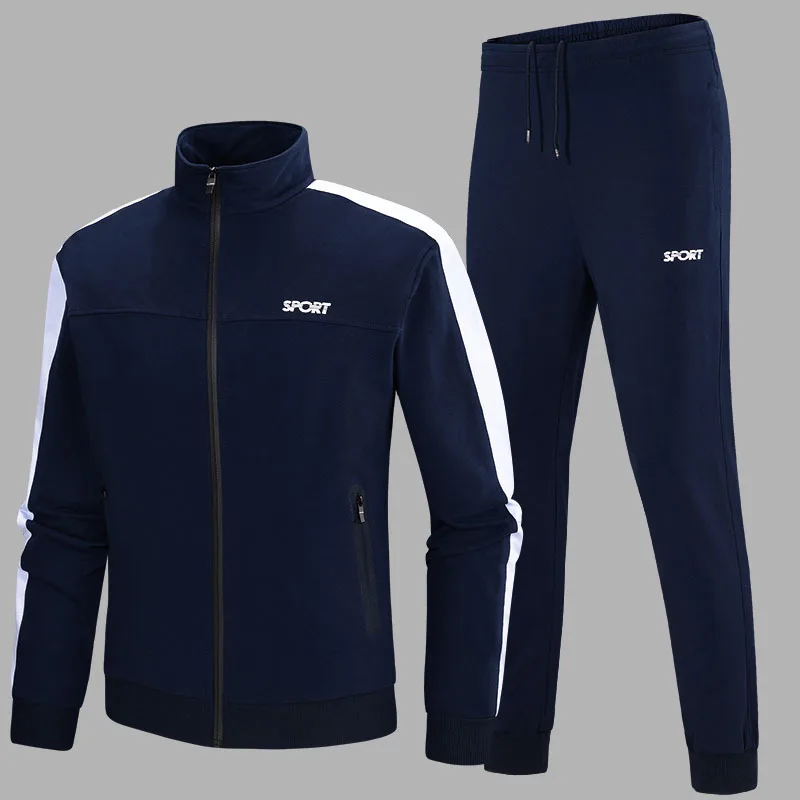 

Spring And Autumn Sports Set Young MEN'S Long Sleeve Jogging Suits Pure Cotton Breathable Stripes Cardigan Hoodie Two-Piece Set