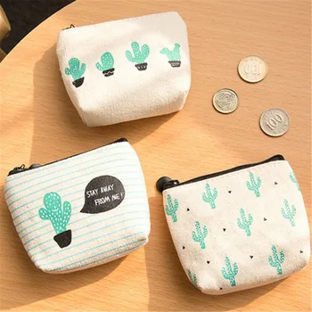 

Printed Coin Storage bag Cute Kids Women Girl Wallet Money Pouch Canvas Bags Cactus Change Pouch Key Bag Small