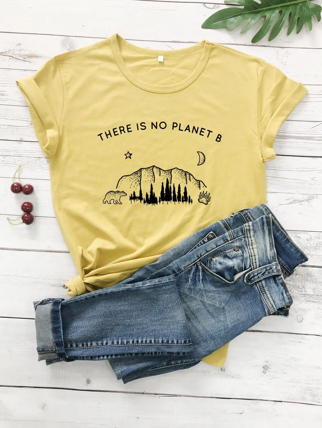 mustard--black text Футболка с изображением звезд, Луны, планеты, надписью «There is no Planet B», забавная футболка с надписью «Planet», стильная христианская футболка, Женская Винтажная Футболка - Цвет: mustard--black text