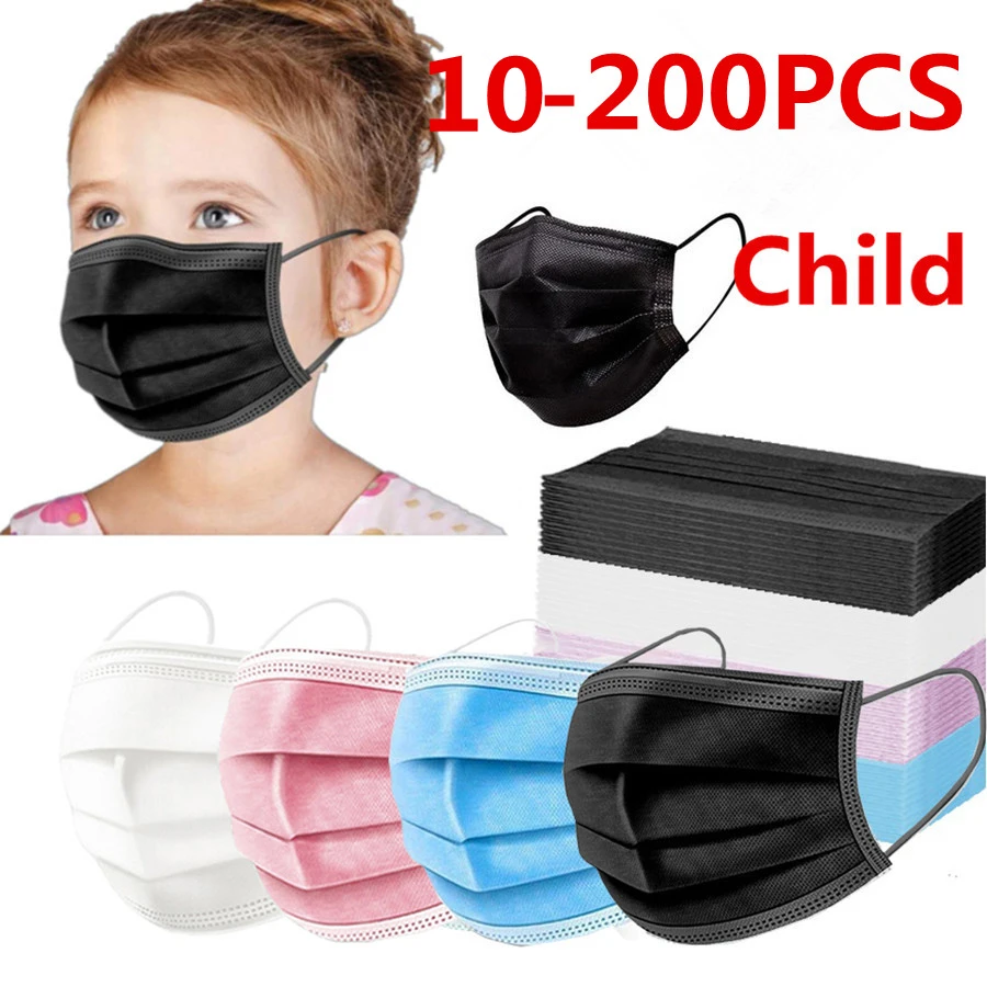 10-200 Uds niño máscara para niños desechable no tejido 3 capa de máscara de filtro boca cara máscara transpirable clavo máscara máscaras de los niños