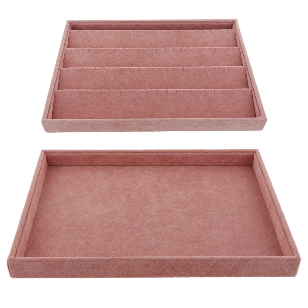 2Pcs Velvet Jewelry Cufflinks Display Tray Storage Showcase Holder Organizer