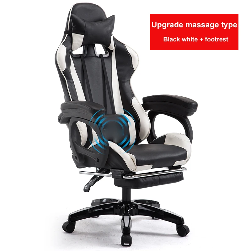 Регулируемое офисное кресло с подставкой для ног эргономичное кресло с высокой спинкой из искусственной кожи В гоночном стиле с откидывающейся спинкой компьютерное кресло - Цвет: black white