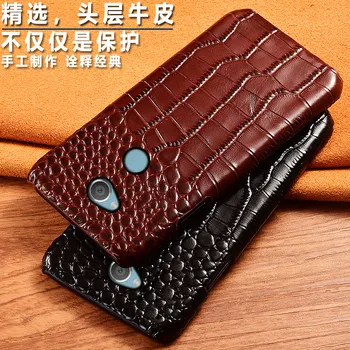 

Top Genuine Cow leather Phone Back Case Cover For SONY Xperia XA2 Plus Ultra Crocodile Grain Case Luxury Cover