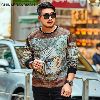 

Big size Men's Wear super Fat Man Plus Fat Plus Fat Leisure Loose Digital Printing Round Neck Sweater