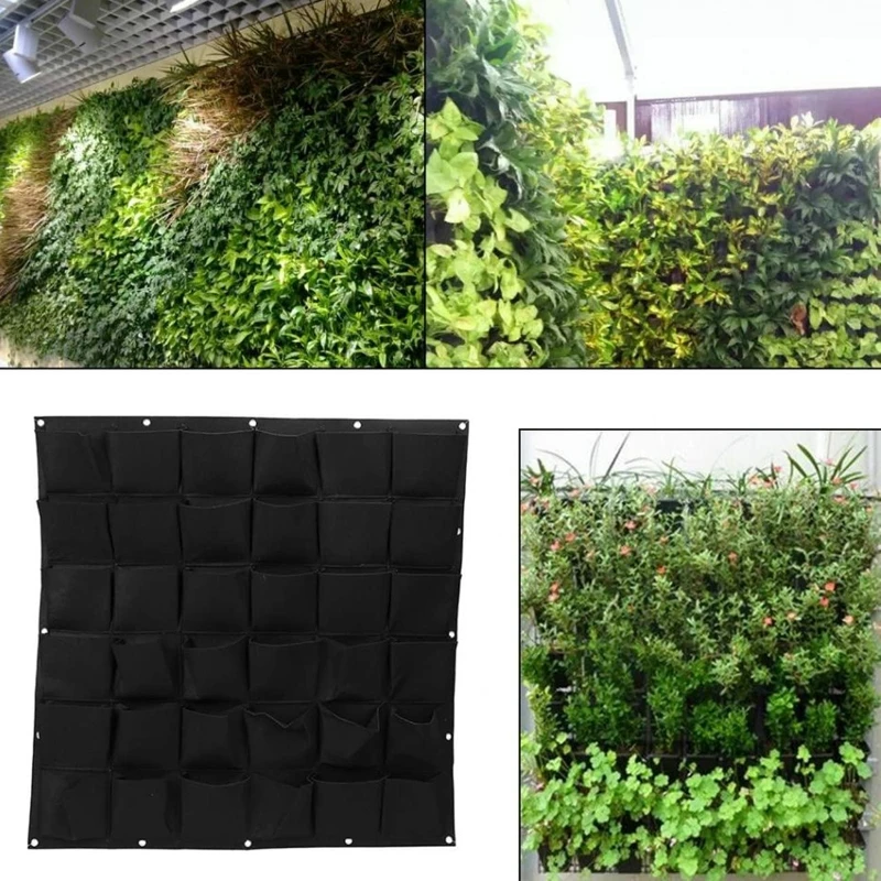12/25/49 Pockets Garden Vertical Hanging Wall Planter Black Flowers Plant Grow Bag Green Home Decoration Vegetable Planting Pots