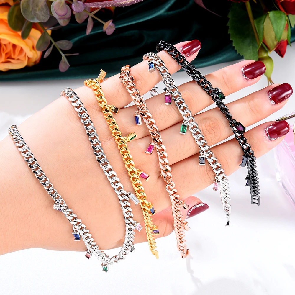 Siscathy 2022 New Fashion Metal Chains Cuff Bracelet Black Silver Color Bangle Fine Jewelry For Women Accessories On Hand Gifts