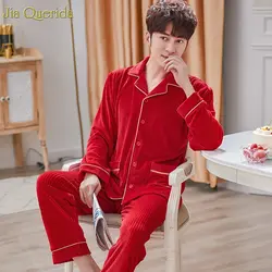Пижама Мужская Фланелевая Домашняя одежда яркие китайские красные пижамы высокого качества Зимний теплый комплект для сна пижамный