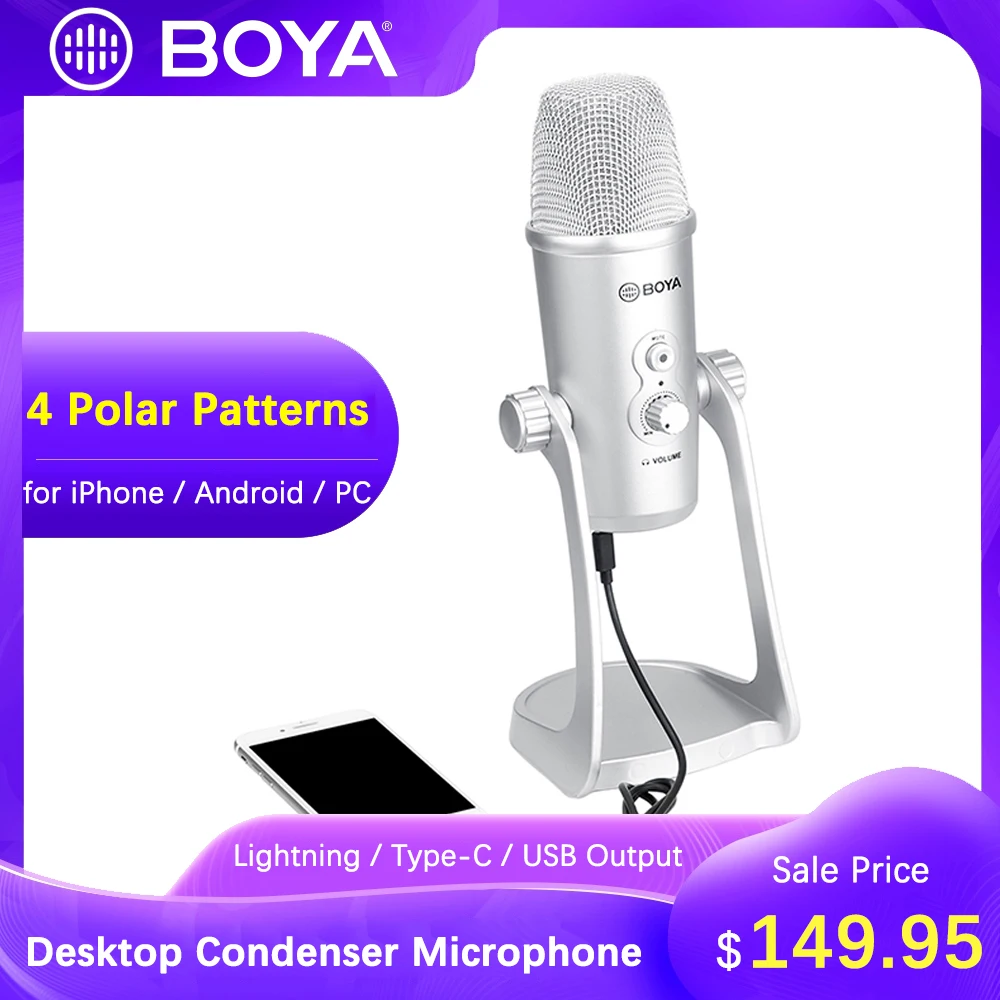 BOYA BY M700PS USB конденсаторный микрофон 4 полярные узоры для iPhone Android Type C смартфон Windows