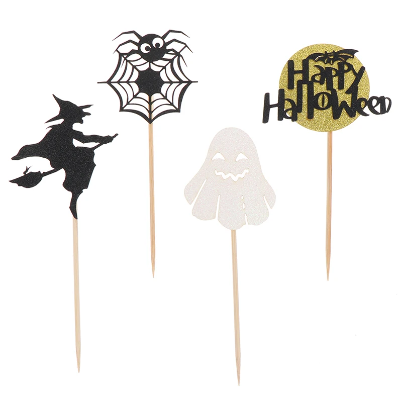 6pcs/lot Halloween Cake Toppers DIY Cupcake Spider Ghost Witch Cake Flags