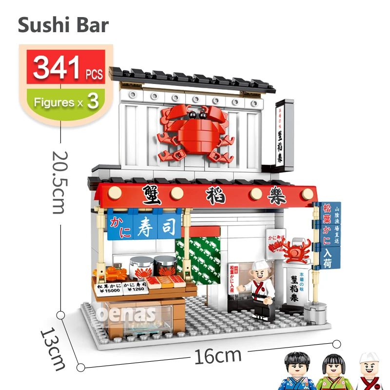 Online Kompatibel Legoing Stadt Architektur Japanischen Street Food Sushi Takoyaki Ramen Shop Tee Haus Modell Baustein Ziegel spielzeug