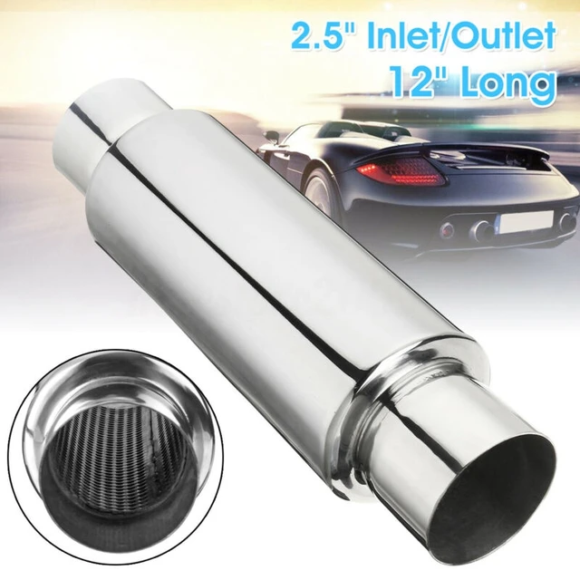 Auto Auspuff 2,5 Inch Inlet Edelstahl Universal Resonator 12 Zoll Lange  Leistung Schalldämpfer - AliExpress