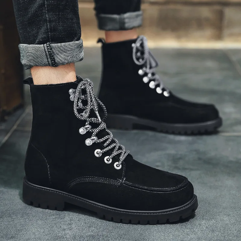 

2018 Men's Boot Autumn And Winter New Style Hight-top MEN'S SHOES round-Toe MEN'S Leather Boots Korean-style Trend British Style