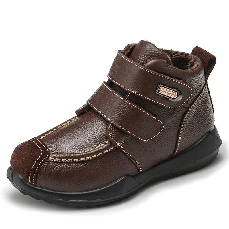 Winter Boys Boots Warm Kids Martin Boot Fashion Waterproof Genuine Leather Fur Shoes Children Sport Ankle Boots Plush Snow Boot