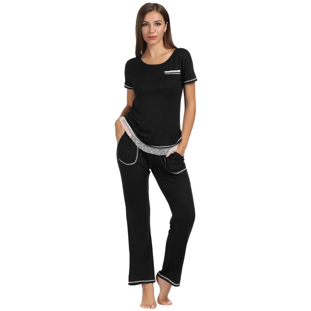 Comfy Tops+pants Pajama set Short sleeve Long Cotton Sleepwear Nightwear Loungewear Casual