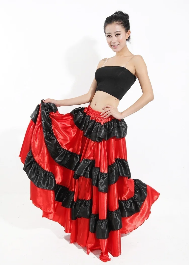 FEECOLOR Women Belly Dance 360 Degree Circle Big Skirt Costume Spanish Dances Bull Skirt Flamenco