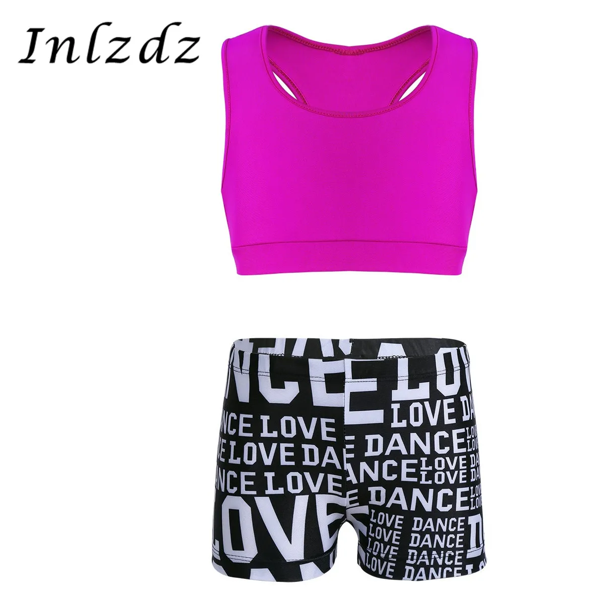 

Kids Girls Gymnastics Tankini Swimsuit for Dancing Outfit Tank Top with Letters Printed Bottoms Set for Ballet Leotard Costumes
