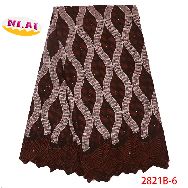 

NIAI Latest African Swiss Voile Lace Fabric With Stones High Quality Cotton African Lace For 5yards Woman Party Dress NA2821B-1