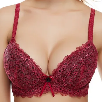 

Hot Sale Women Plus Size Sexy Bra 3/4 Cup Gathered Bra Glossy Transparent Lace Bra With Steel Ring For Women New