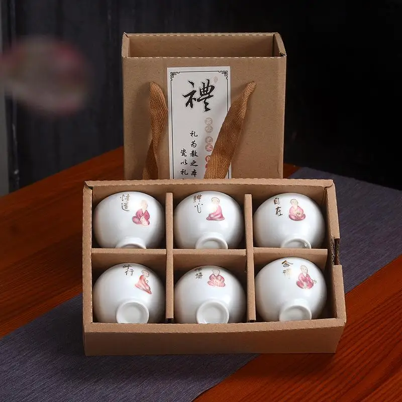 

6pcs Kung Fu Tea Cup Set Hand Painted Ceramic Cup Set China Tea Set Travel Tea Bowl Chinese Porcelain Teacup Set Creative Gifts