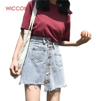 

2020 Summer Fashion High Waist Denim Skirt Women Casual Single Breasted Tassel Beach Mini Short Jeans Skirt Female Sun