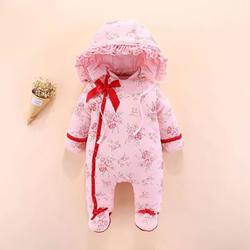 pink Зима; комплект теплой верхней одежды для костюм для маленьких девочек, осенняя одежда для новорожденных Детский комбинезон с капюшоном, комбинезон для мальчиков, для малышей младенцев Костюмы - Цвет: pink