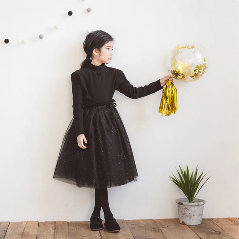 

Childrenswear Source Factory Goods Girls Autumn And Winter Brushed And Thick Mesh Dress Big Boy Dress Swinging Skirt