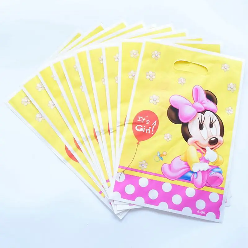 Minnie 10 шт./лот с темой С Днем Рождения вечерние Подарочный пакет вечерние украшения Пластик конфетная сумка там мешок с подарками для малышей праздничные вечерние поставки - Цвет: Minnie