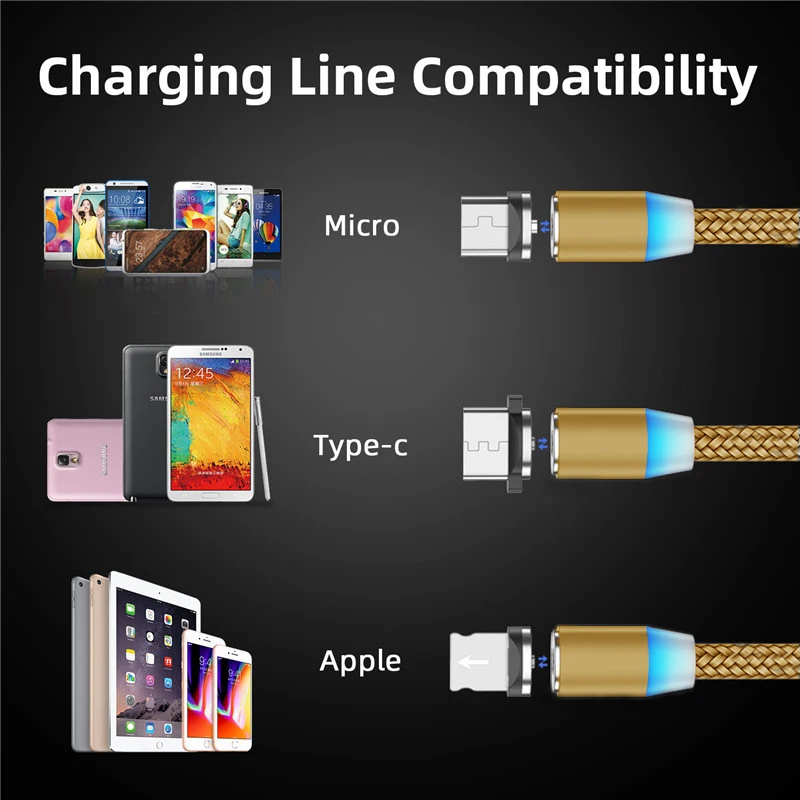 Tkey 1 м 2 м нейлоновый usb type-c светодиодный кабель на магните для iphone USB быстрое зарядное устройство для телефона для huawei samsung Xiaomi и LG